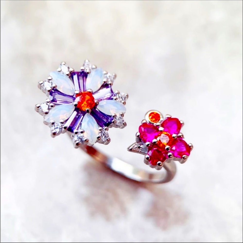 S925 unique designer multi-gems open end ring